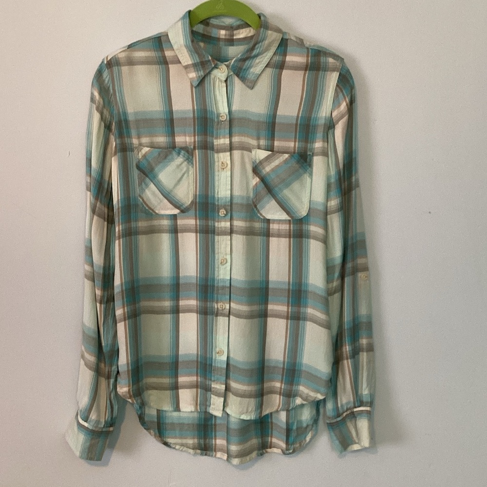 Plaid Button-Up Shirt - Blue and Cream 🏹